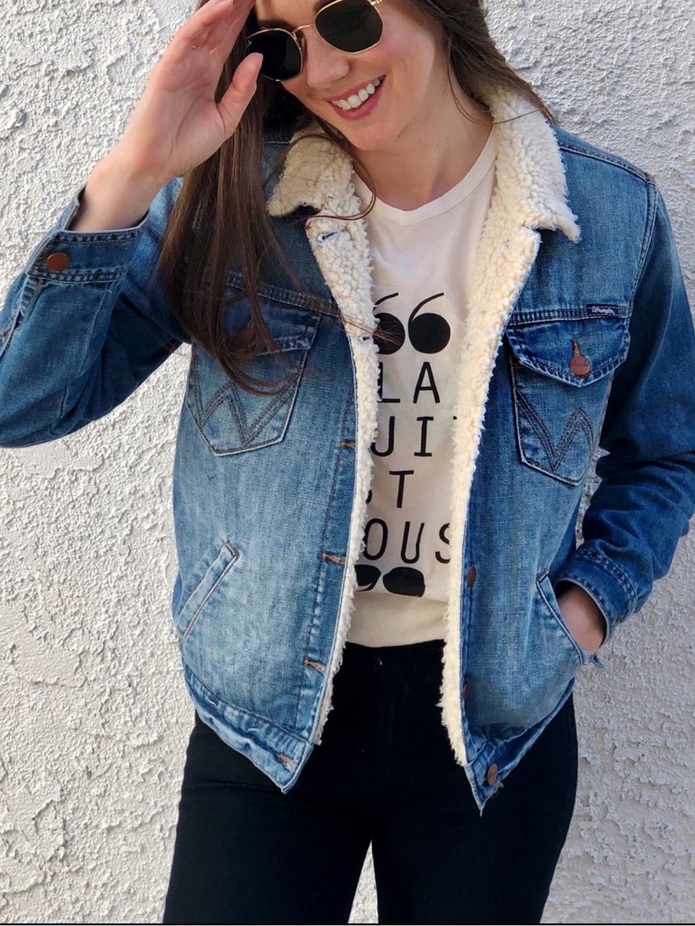 Wrangler Sherpa Lined Denim Trucker Jacket XS Western Jean Jacket